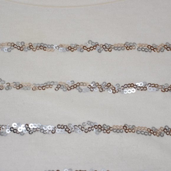 Apt 9 Womens White Top With Silver Sequins Lines Long Sleeve Size Large - Picture 7 of 9